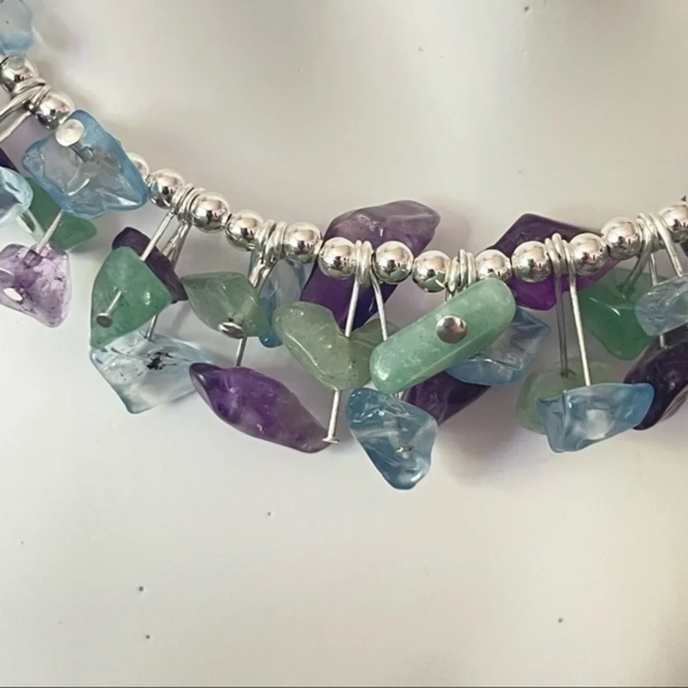 Artisan Handmade Amethyst Aventurine Pastel Necklace 19” Retro Gemstone - Picture 6 of 9